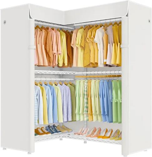 Vista 12 de ULIFHOME E15C Pro - Perchero en forma de L para esquina, perchero independiente para colgar ropa, sistema de armario resistente de 48.8 pulgadas