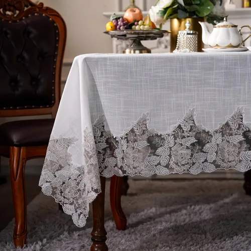 Vista 15 de ARTABLE Mantel rectangular de encaje de macramé con flores antiguas de primavera para casa de campo rústica al aire libre, cocina, fiesta de Marrón