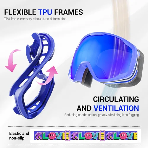 Vista 5 de KAPVOE Kids Ski Goggles Boys Girls Snowboard Glasses Snow Sports for Children Age 4-12, Anti Fog, UV Protection, K723