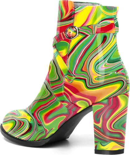 Vista 7 de SKYSTERRY Botas altas de tacón alto para mujer, puntera redonda, sin cordones, de patente, de 3.3 pulgadas