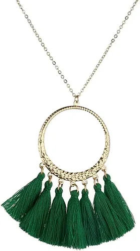 Vista 4 de KAZANA Conjunto de 5 piezas de joyería de moda larga borla collar de mujer círculo redondo dorado Boho Vintage declaración flecos collar bohemio