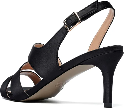 Vista 5 de YODEKS Sandalias de tacón para mujer Slingback Strappy Tacones bajos de gatito Tacones de punta abierta
