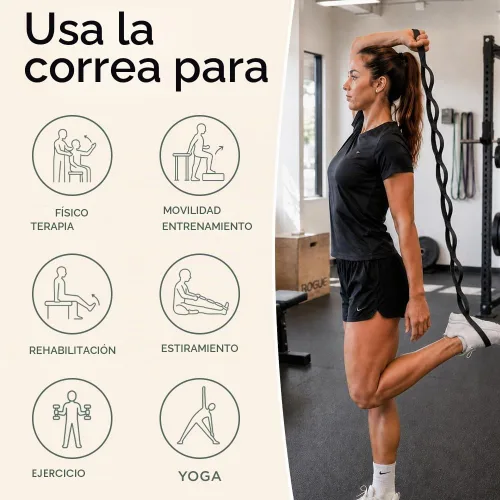 Vista 8 de TECEUM Stretching Strap with 10 Loops for Physical Therapy & Rehab Negro