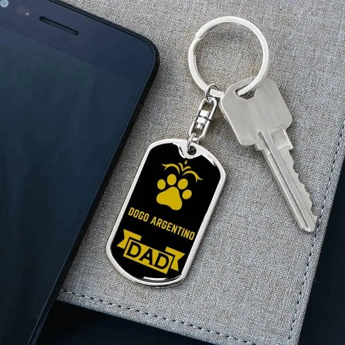 Vista 5 de Express Your Love Gifts Dogo Argentino Keychain Stainless Steel or 18k Gold