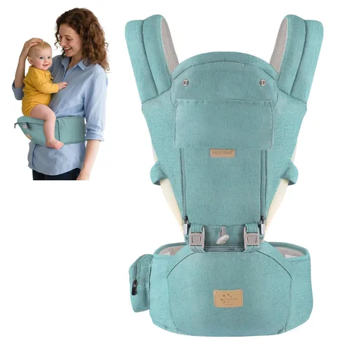 Vista 17 de FRUITEAM Portabebés 6 en 1 con taburete de cintura/asiento de cadera para lactancia materna, talla única - se adapta a recién nacidos, bebés y niños