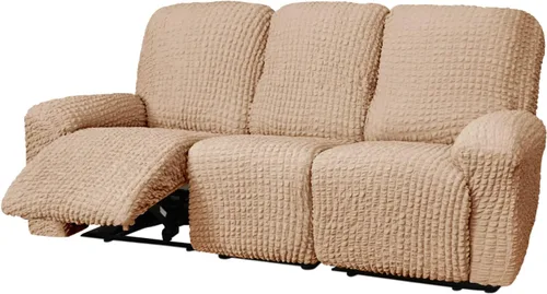 Vista 9 de vctops 4 fundas para sillas reclinables con textura de sirsaca a cuadros, suaves y elásticas, protector de muebles antideslizante con parte inferior