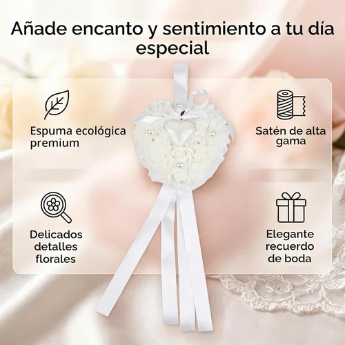 Vista 2 de TOPINCN Eemoon Flor Girl - Almohada de boda blanca de encaje romántico para boda, cesta de niña flor con cinta perla, soporte para ceremonia de boda