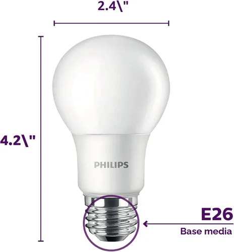 Vista 3 de PHILIPS LED 40W A19 4-Pack Basic Soft White (2700K) 450 Lumen (6.5W = 40W) Frosted Flicker-Free Light Bulbs