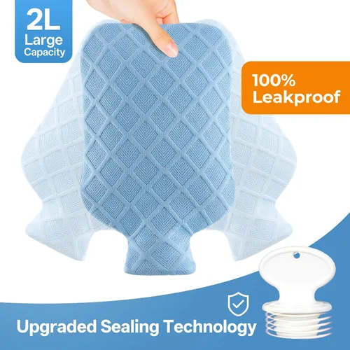 Vista 8 de Botella de agua caliente con tapa suave, bolsa de agua caliente de 2 L, terapias calientes y frías para dolores musculares, calambres menstruales