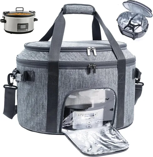 Vista 11 de Bolsa de transporte de doble capa para ollas de cocción lenta de 6-8 cuartos de galón CrockPot y Hamilton Beach Slowcooker, bolsa de viaje con Negro