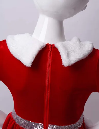 Vista 4 de CHICTRY Disfraz de Miss Santa para niñas, de terciopelo, con volantes, tutú y vestido de baile