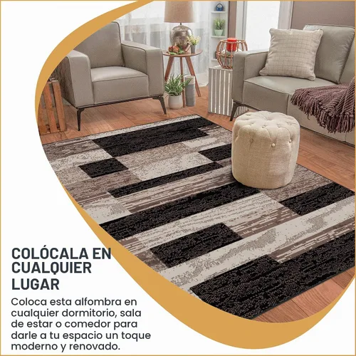 Vista 4 de Superior - Alfombra de pasillo, reverso de yute, moderna, geométrica, para dormitorio, oficina, sala de estar, entrada, suelo de madera dura