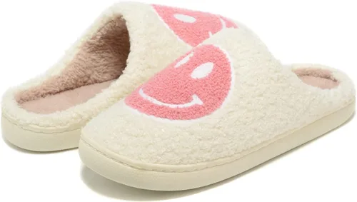 Vista 2 de Pantuflas retro peludas para mujeres y hombres, estilo retro, suaves, esponjosas, cálidas, antideslizantes, estilo de pareja, informales, de cara