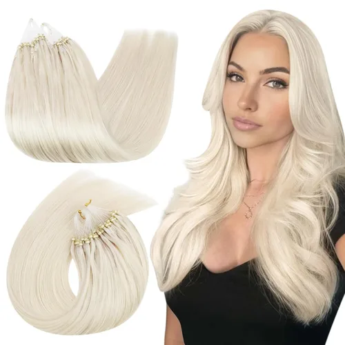 Vista 28 de Ugeat - Extensiones de cabello humano con microanillo, 14 pulgadas, extensiones de cabello Remy con microcuentas de 1 gm/hebra, 50 gms, extensiones