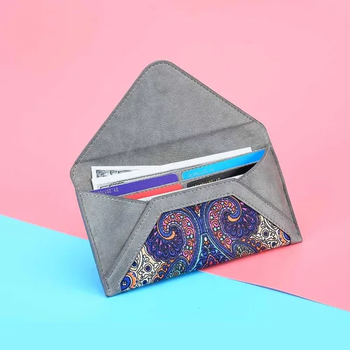 Vista 5 de Cartera de tarjetas para mujer estilo sobre tarjetero para tarjetas de crédito bonita cartera para dinero en efectivo para mujer Gris Classic