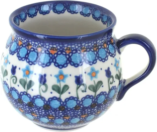 Vista 6 de Blue Rose Polish Pottery - Yellow Alyssa Bubble Mug - 14 oz - Unique Shape Mug for Coffee & Tea