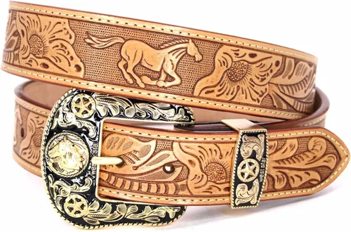 Vista 8 de Western Cowboy - Cinturón de cuero genuino con hebilla grabada, estilo country rodeo para hombre 8052 2cocodrilo Cf