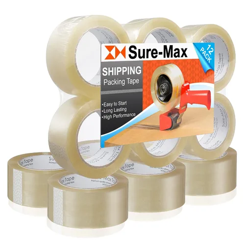 Vista 8 de Sure-Max Cinta de embalaje de cartón premium de 1.8 mil 330 pies (110 yardas), transparente, 6 rollos