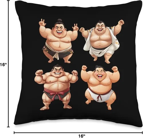 Vista 4 de I'm not fat I'm sumo-sized Sumo wrestler Rikishi Funny Fat 4 Sumo Wrestlers - Almohada de 16 x 16 pulgadas, multicolor
