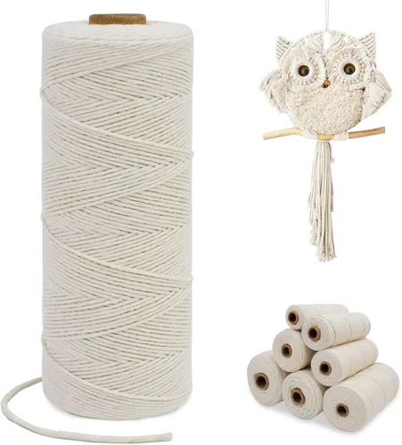 Vista 57 de Cuerda de macramé de una sola hebra de 0.197 in x 110 yardas, cuerda de macramé de algodón natural de 0.197 in, cuerda de algodón grueso para colgar