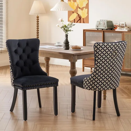 Vista 42 de SoarFlash Juego de 2 sillas de comedor de terciopelo, silla lateral de respaldo alto, silla lateral moderna tapizada de alta gama con botones Beige