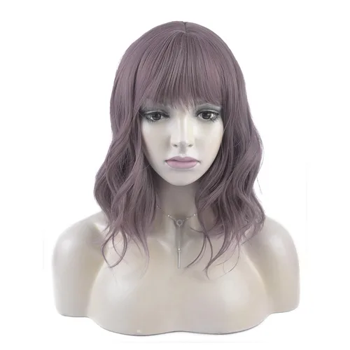 Vista 2 de Pelucas onduladas con flequillo para mujeres y niñas, cabello ondulado sintético