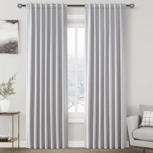 Vista 108 de Nanspring Cortinas de lino 100% opacas para dormitorio, 96 pulgadas de largo, con pestaña trasera, bolsillo para barra, aislamiento térmico, cortina