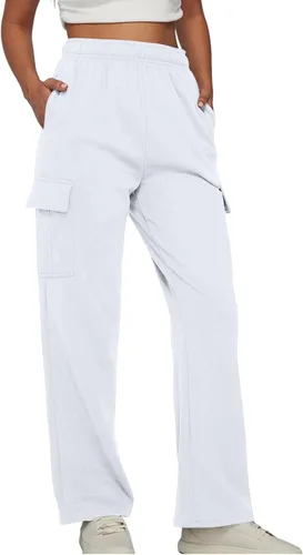 Vista 2 de Pantalones deportivos para mujer, casuales, con forro polar, cintura alta, color sólido, pantalones deportivos con bolsillos