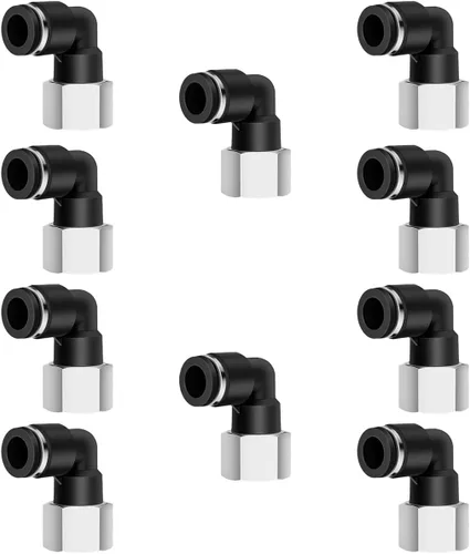 Vista 10 de 5 piezas de codo hembra neumático de 1/4 "tubo OD x 1/4" NPT rosca empujar para conectar accesorios de aire, 90 grados NPT hembra niquelado línea