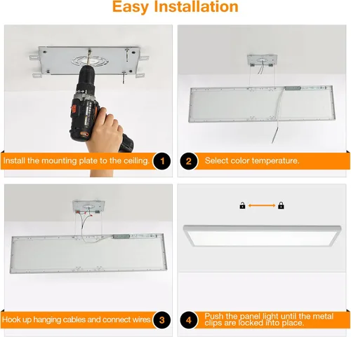 Vista 8 de 1x4 Lámpara plana LED para montaje en superficie, 3000K-4000K-5000K seleccionable y regulable con triac, lámpara de techo empotrada de 12x48