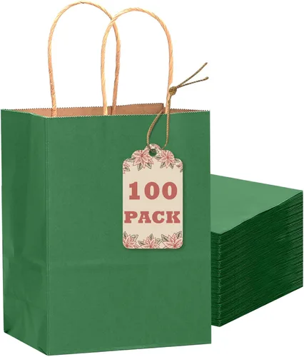 Vista 10 de qiqee Bolsas de regalo pequeñas de papel multicolor con asas a granel para fiesta arcoíris - 8.3"x6"x3.15" 100 piezas