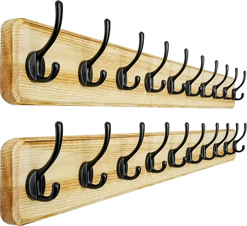 Vista 44 de Dseap Perchero de Pared: Moderno, Patentado, Resistente, 17.4" de Largo, Riel Colgador de Madera con 5 Ganchos Dobles para Abrigos de Invierno, Negro
