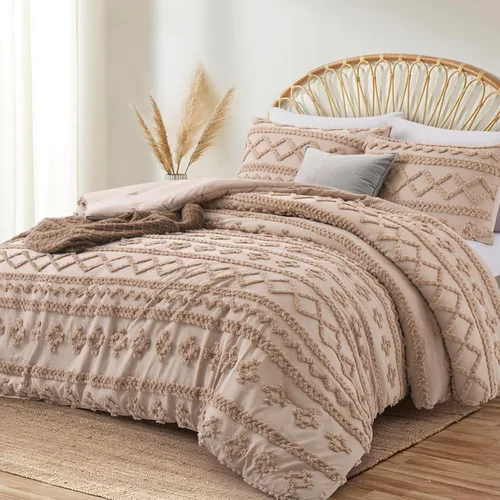 Vista 20 de Oli Anderson Juego de Edredón Beige Queen Acolchado Juego de Ropa de Cama Queen 3 Piezas, Edredón Boho Shabby Chic con 2 Fundas de Almohada
