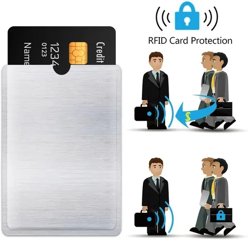 Vista 6 de Funda de seguridad RFID para 6 tarjetas de crédito y 3 pasaportes. Para usar en bolsillos o carteras., plateado, Cartera Rfid