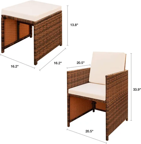 Vista 7 de Devoko Juego de 4 muebles de mimbre para patio, sillas de patio al aire libre con otomanas, sillas acolchadas para todo tipo de clima, muebles