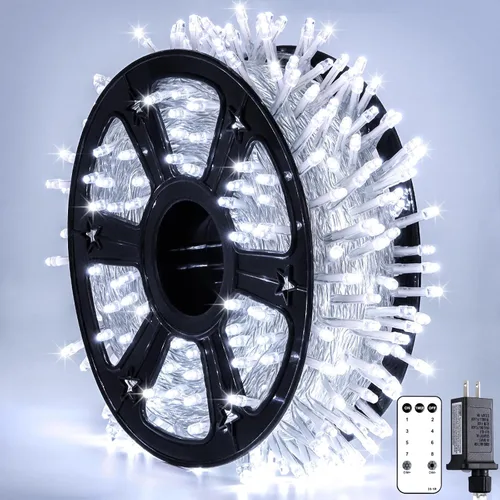 Vista 27 de JMEXSUSS - Tira de 100 luces led para interiores, 8 modos, enchufables, parpadeantes, 33 pies, luces navideñas para exteriores, a prueba de agua