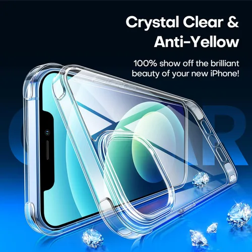 Vista 4 de CANSHN - Funda transparente compatible con iPhone 12/iPhone 12 Pro [Protección contra caídas de grado militar] No amarillea, funda protectora a