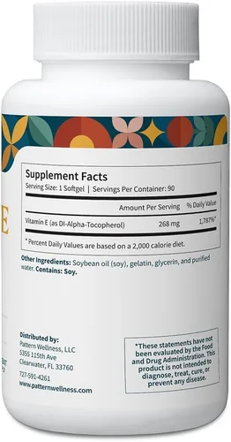 Vista 3 de Patrón Wellness Vitamina E 400 UI – 90 cápsulas blandas Apoya la salud antioxidante, inmune y celular - Probado en laboratorio de terceros