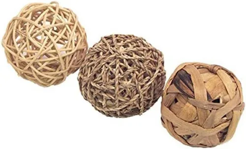 Vista 6 de Juguetes masticables para actividades de animales pequeños, conejos, pájaros, loros, jugar con bolas de ratán de mimbre para chinchilla, conejillo