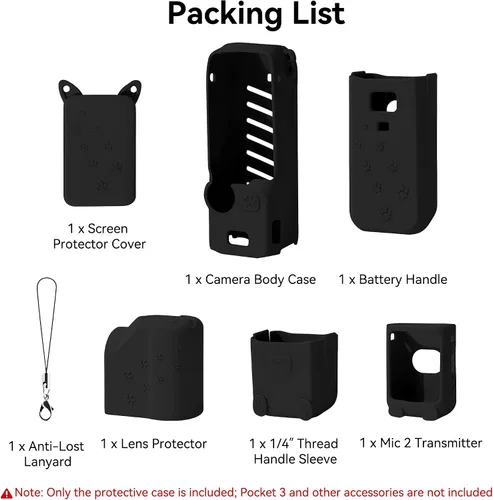 Vista 7 de Funda de silicona Pocket 3: Funda protectora Protector de lente compatible con cámara Vlogging DJI Osmo Pocket 3 Creator Combo Accesorios (negro)
