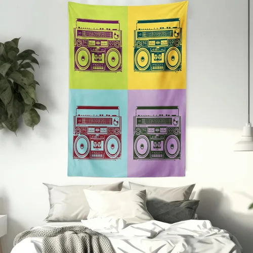 Vista 7 de Lunarable Tapiz de los años 90, historia inspirada en el arte pop, ilustración temática de baile de celebración, decoración de tela para colgar