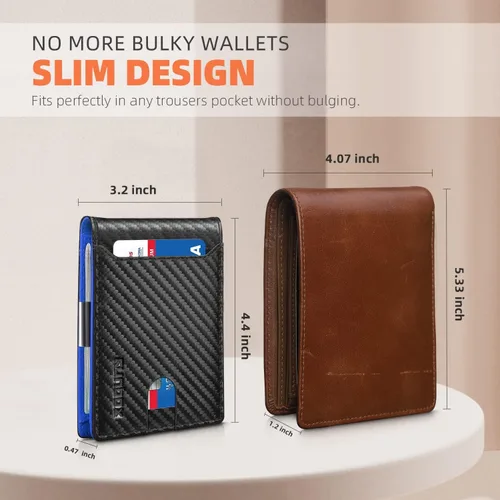 Vista 178 de RUNBOX - Carteras delgadas para hombre, cartera de piel con pinza para el dinero, cartera de bolsillo frontal con bloqueo RFID, tarjetero