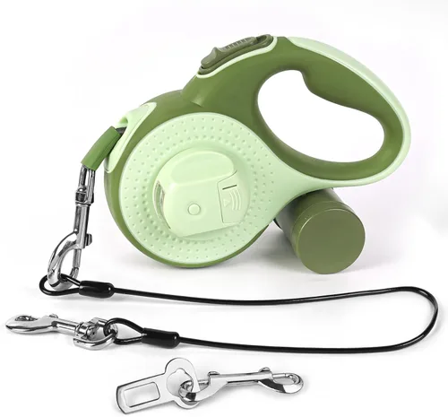 Vista 8 de Correa retráctil resistente de 26 pies para perros grandes, correa de perro con soporte para bolsa de excrementos, hasta 100 libras, con luz LED