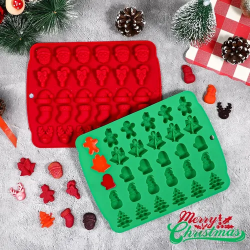 Vista 5 de Moldes de caramelo navideños Kamehame, 2 piezas con 30 cavidades de caramelo navideño en forma de goma, moldes navideños de chocolate de silicona