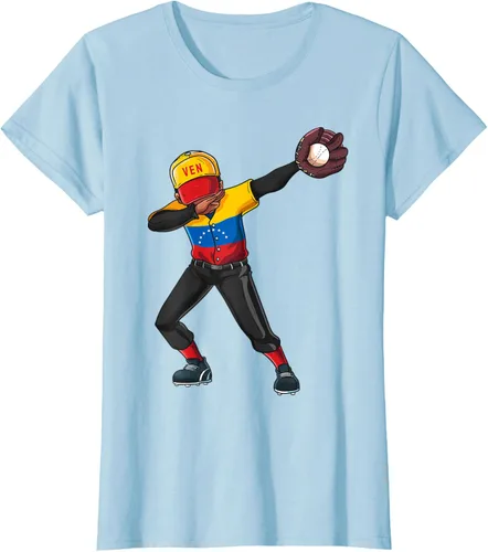 Vista 26 de Baseball Dabbing Venezuela Player Catcher Pitcher Hombres Niños Camiseta, Negro