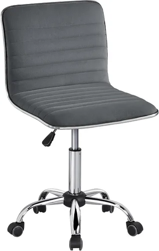 Vista 11 de Yaheetech Silla de oficina de trabajo de polipiel acanalada sin brazos, silla ejecutiva ajustable con respaldo bajo y ruedas, gris