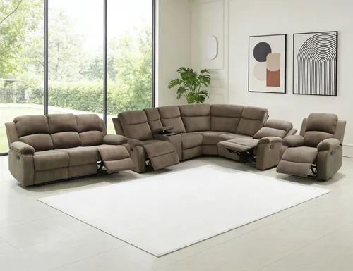 Vista 15 de Juego de sofá seccional reclinable manual, juegos de muebles de sala de estar, sofá seccional en forma de L y 2 sillas, cómodo sofá reclinable
