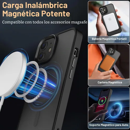 Vista 4 de Fuerte magnético para iPhone 11, compatible con Magsafe, [resistente a caídas de 13 pies] Funda trasera translúcida mate con sensación de piel
