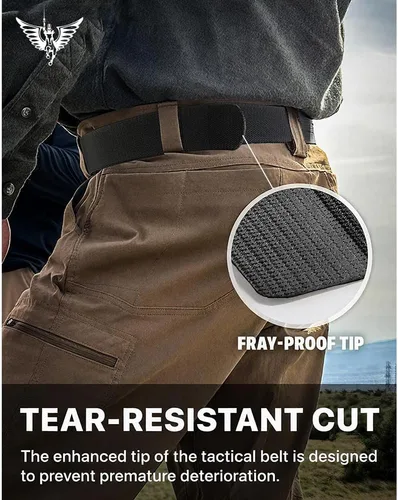 Vista 5 de VANNANBA Cinturón militar táctico para hombre, cinturón de senderismo elástico de nailon de 1.5 pulgadas con hebilla de cinturón de seguridad
