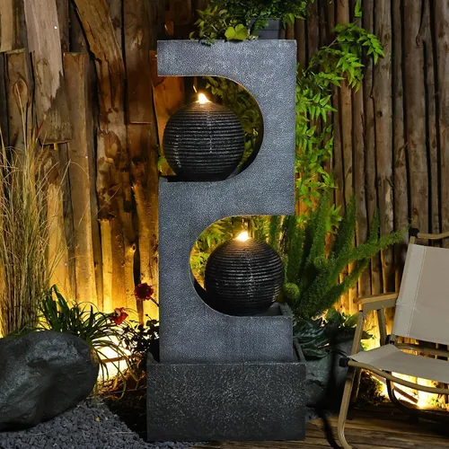 Vista 9 de Bumilgar Fuente de Agua para Patio de 53" de Alto - Las 4 Tinajas Decorativas Modernas en Cascada, Fuentes de Jardín y Cascadas con Luces Cálidas
